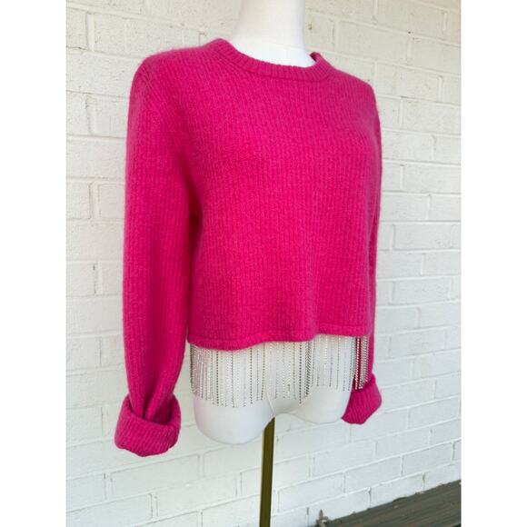 House of Harlow Hot Pink Fushcia Pullover Sweater Rhinestone Glam Dangle Small - Picture 5 of 8